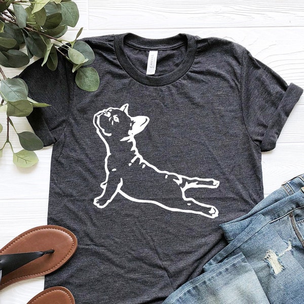 French Bulldog Yoga Pose T-Shirt, Funny Dog Shirts, Namastay Yoga in Bed Tee, Birthday Mothers Day Gift Tshirts, Yoga Lover Unisex Clothings