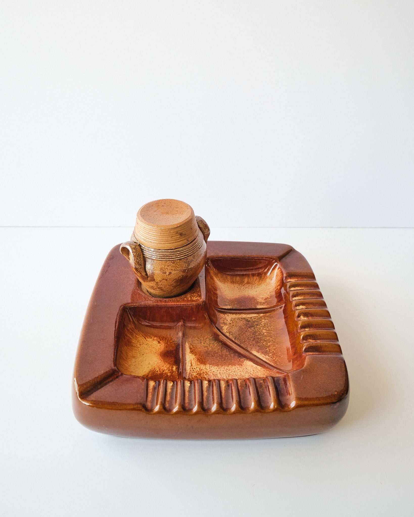 Large Vintage Ceramic Ashtray With Lidded Jar Etsy
