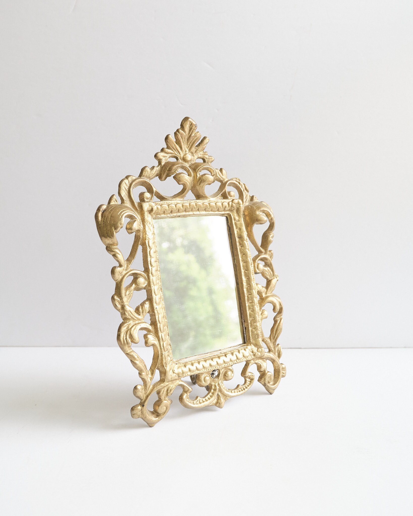 Vintage Ornate Brass Table Top Mirror Etsy
