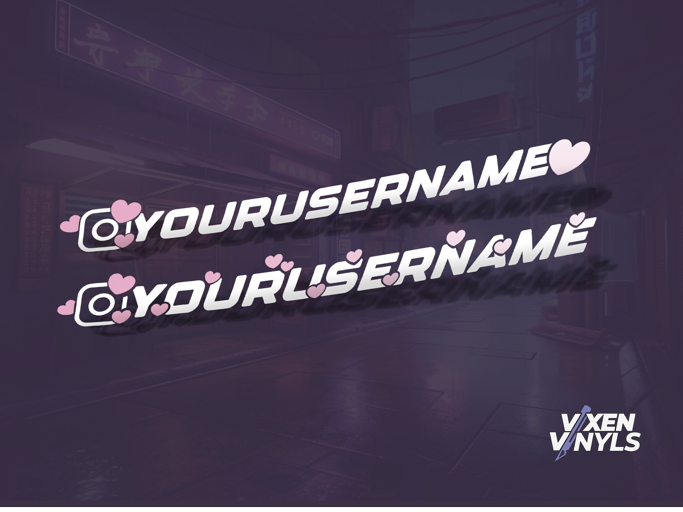 Set of Two White Custom Instagram Username Cute Hearts Social Media Vinyl Decal Sticker for JDM Girls