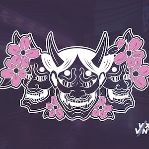 Sakura Oni Mask JDM Cherry Blossom XL Rear Windshield Vinyl Decal Sticker