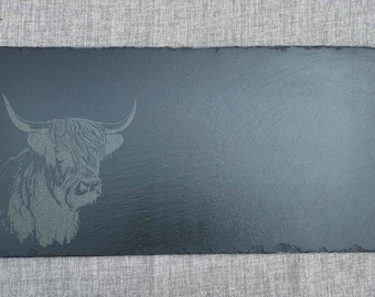 Highland Cow Engraved Slate Table Runner - Scottish Inspired Home Accent