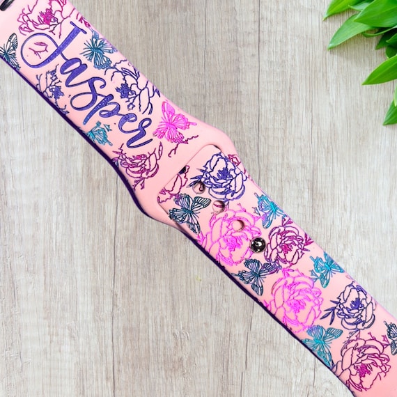 Engraved Floral Butterfly Watch Band: Apple, Samsung, Fitbit  display picture 3