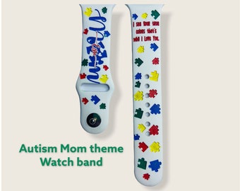 Autism Mom Watch Band: Laser Engraved Puzzle Piece Design