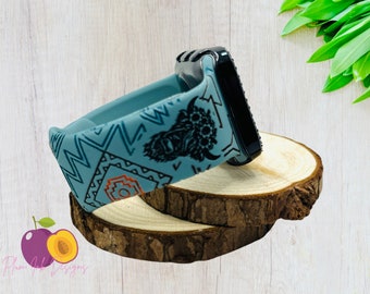 Aztec Highland Cow Engraved Smartwatch Band: Southwestern Style, 20mm, 22mm silicone watchband