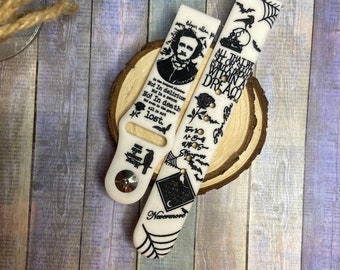 Edgar Allan Poe silicone watch band, Samsung, Fitbit versa 2, apple compatible, nevermore, bats, spiders, black roses