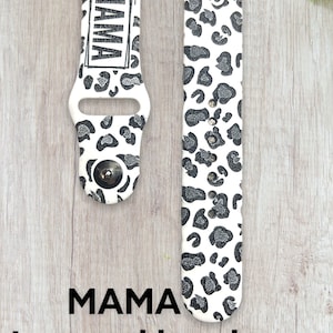 Bracelet maman léopard, bracelet de montre gravé, bracelet de montre intelligent, amour, coeurs, xoxo, Samsung, Fitbit Versa 2, cadeau pour elle, imprimé léopard, vie de maman