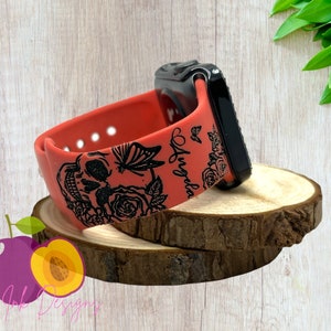 Skull engraved watchband, laser engraved apple watch, skulls, gift for her, Samsung, Fitbit Versa 2, gift for her, gift for women