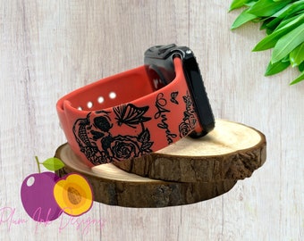 Laser Engraved Skull Butterfly Rose Smart Watch Band: Samsung, Fitbit