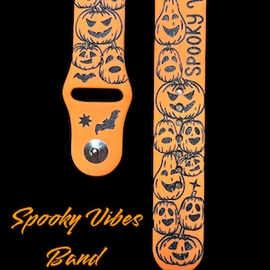 Halloween Pumpkins engraved apple compatible watch, Samsung engraved watch band, Fitbit versa 2 , spooky vibes, bats, freakin bats