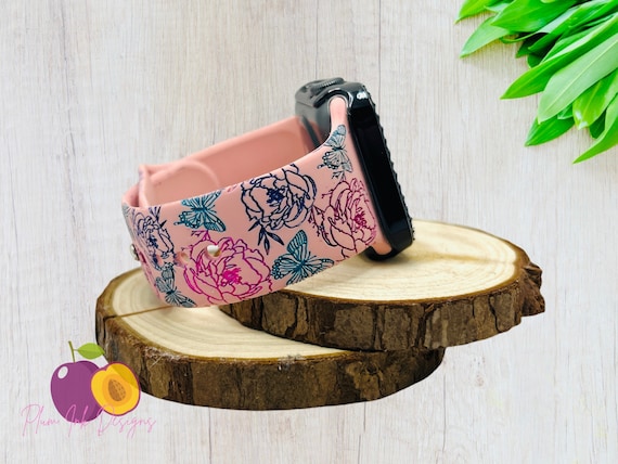 Engraved Floral Butterfly Watch Band: Apple, Samsung, Fitbit  display picture 1