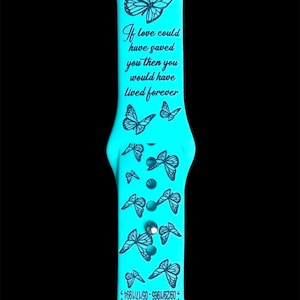 Custom memorial band, laser engraved smart band, butterflies, gift for her, Samsung, Fitbit Versa 2, family, custom memorial watchband