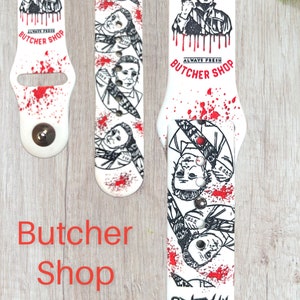 Halloween Scary movie, engraved smart watch band, Samsung engraved watchband, Fitbit versa 2 , gift, Mike, Halloween movie, butcher shop