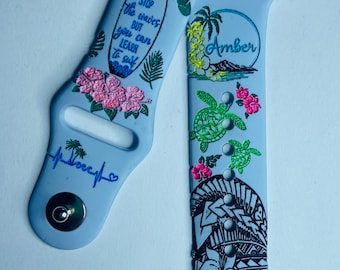 Correa de reloj con grabado de playa hawaiana: tortugas marinas y tablas de surf - Samsung, Fitbit