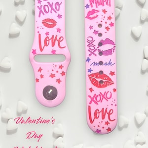 Bracelet de montre gravé Saint-Valentin, bracelet de montre intelligent, amour, coeurs, xoxo, Samsung, Fitbit Versa 2, cadeau pour elle