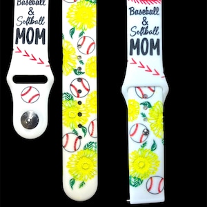 Baseball Mom & softball mom, laser engraved smart, Samsung, Fitbit versa 2, sunflowers, baseball, softball, gift for mom