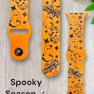 Halloween ghost engraved apple compatible watch, Samsung engraved watch band, Fitbit versa 2 , spooky season, bats, freakin bats