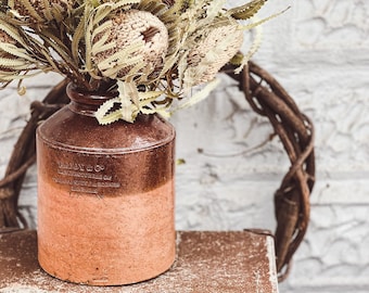 Taddy & Co vintage stoneware vessel with banksia’s