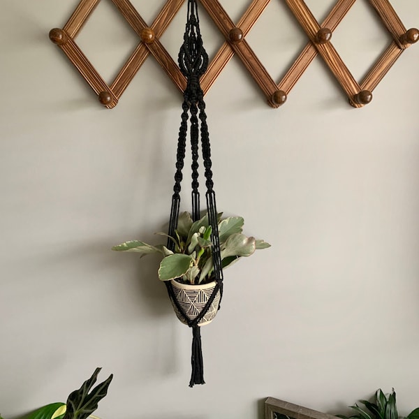 Black AF Macrame Plant Hanger | Boho Cotton Rope Indoor Planter Holder