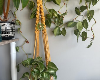 Macrame Plant Hanger with Crystal Suncatcher | Boho Cotton Cord Indoor Planter Holder