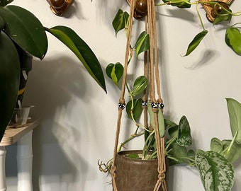 Boho Macrame plant hanger with traditional African bone beads