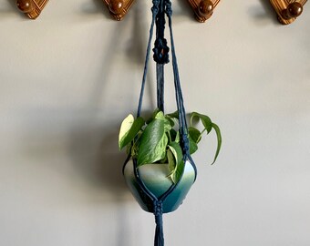 Peacock blue Macrame plant hanger with peacock ore stone crystal