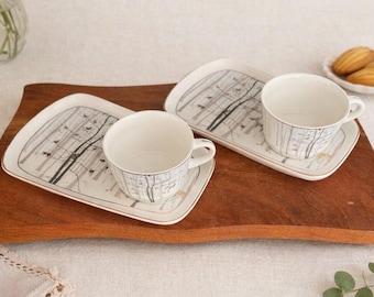 Grace Fine Ceramic Winter Forest Tea Set, Minimalist Serving Tray and Cups