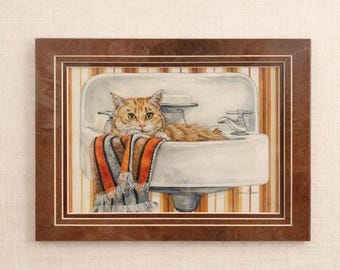 Lynn Bean Jasper in Sink Orange Tabby Cat Layered Paper Art Wall Sculpture