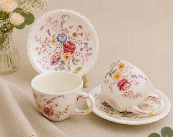 Vintage Vernon Kilns Chintz Hand Painted Teacup and Saucer Set of 2 Floral Pattern
