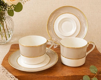 Vintage Mikasa Parchment Taupe A6825 Cup and Saucer Set Narumi Japan Bone China