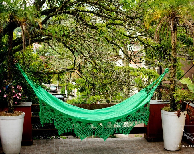 Featured listing image: Green Luxury Hammock with macrame - 14ft x 5ft - Brazilian Premium Handmade w/ Natural Cotton
