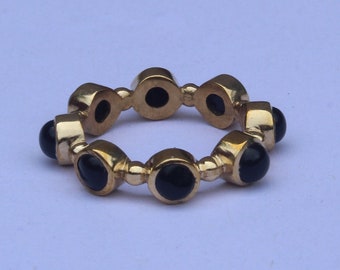 Eternity Black Obsidian Ring Band Women Band rings, brass ring, Birthstone wedding Band, Multi Stone Ring, Tiny ring, thumb ring,