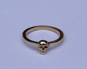Handmade Brass Skull Ring, Sterling Silver Band, Gothic Jewelry