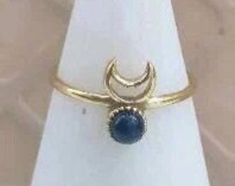 Black Tourmaline Crescent Moon Ring, Sterling Silver