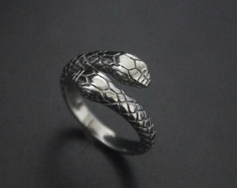 Sterling Silver Dual Snake Ring, Gothic Serpent Jewelry