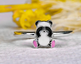 Bague panda en argent sterling, bijoux réglables pour femme
