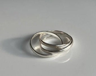 Interlocked Rolling Band Ring, 925 Sterling silver Interlocking rings, Three bands Ring, Hammered Handmade ring, Minimalist Triple Rings,