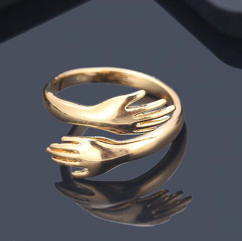 Lover Ring Gift Love Hug Ring Couple Ring Silver Love Hugging Hand Stackable Ring Lady Open Ring Cute Design Ring Creative Love Ring