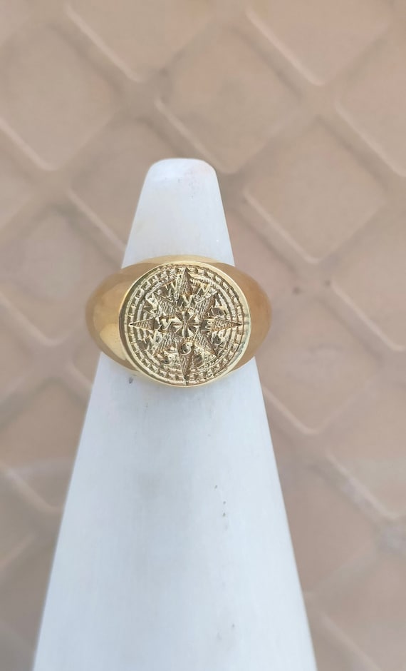 Engraved Compass Ring, Men Pinky Ring, Compass Ring, Silver