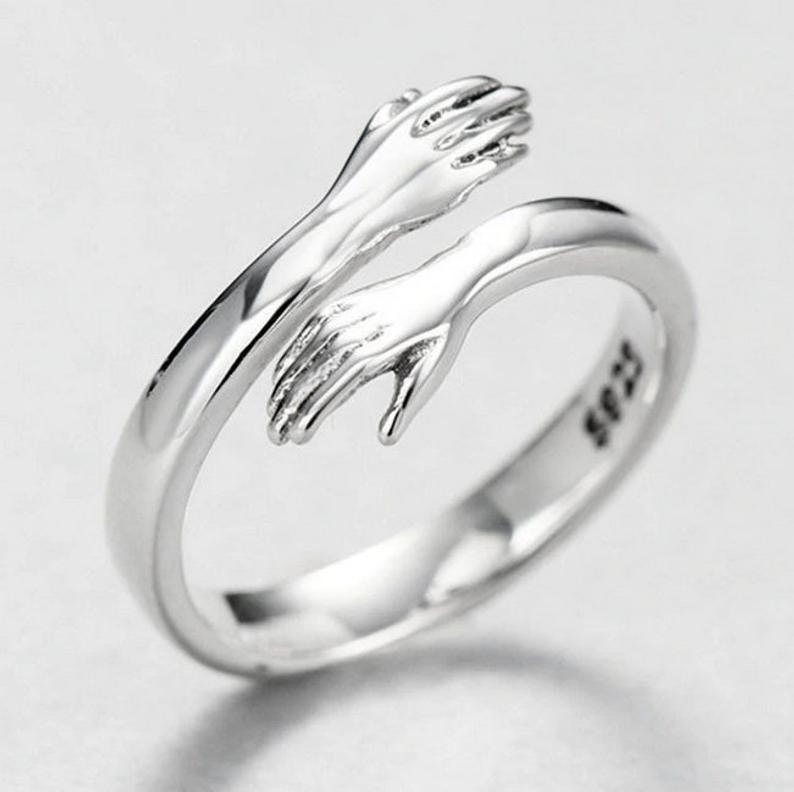 Lover Ring Gift Love Hug Ring Couple Ring Silver Love Hugging Hand Stackable Ring Lady Open Ring Cute Design Ring Creative Love Ring