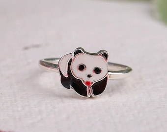 Bague panda en argent sterling, bijoux animaux réglables,