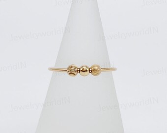 14k Gold Fidget Ring, Sterling Silver Anxiety Bead Ring,