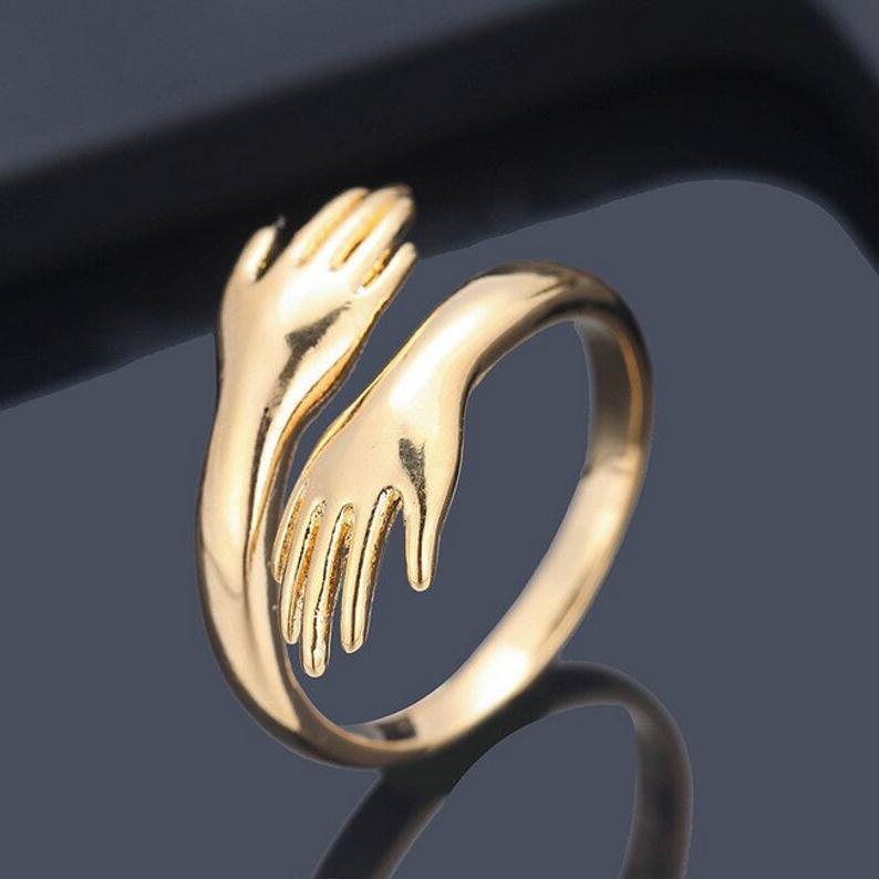 Lover Ring Gift Love Hug Ring Couple Ring Silver Love Hugging Hand Stackable Ring Lady Open Ring Cute Design Ring Creative Love Ring