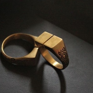 Men Phoenix Signet Ring, Viking Bar Sign Ring, Pinky Mens ring, Ring for him Gift, Signet Ring, Gold Signet ring