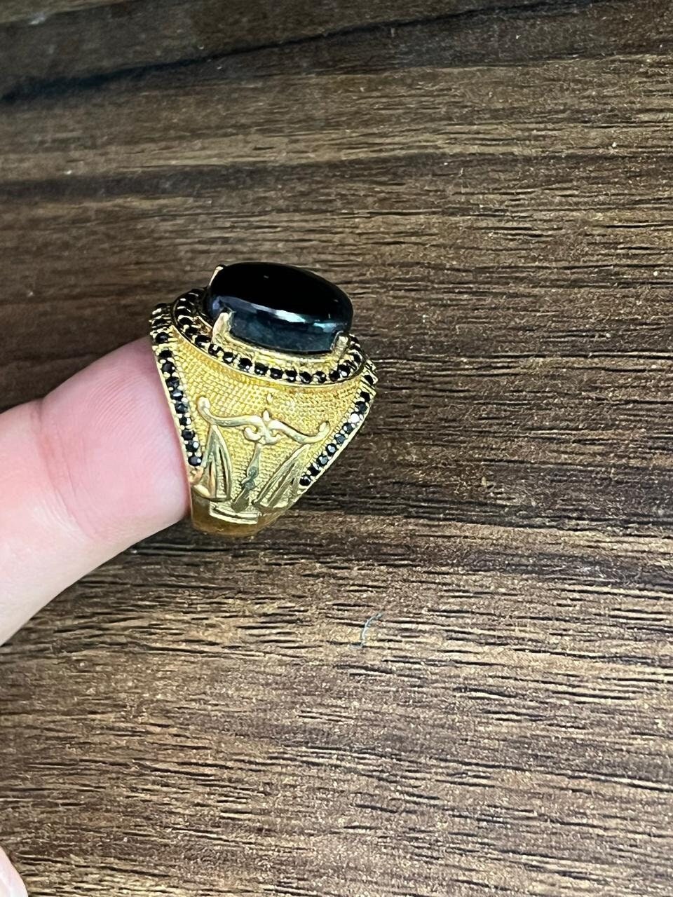 Brass Black Obsidian Mens Ring, Pinky Ring, Birthday gifts for him, Round Black Gemstone ring