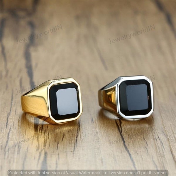 Square Black Obsidian Ring, Men's Ring, Pinky ring for Him, Natural Large Black Gemstone ring, Cushion Signet ring, Everyday ring,