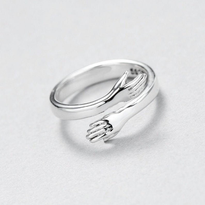 Lover Ring Gift Love Hug Ring Couple Ring Silver Love Hugging Hand Stackable Ring Lady Open Ring Cute Design Ring Creative Love Ring
