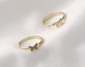 14k gouden vlinderring Minimalistische ring, dames Eenvoudige ring, sierlijk ontwerp zomerthema cadeau voor kleine vlinderringen