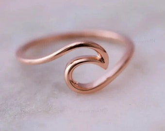 Rose Gold Wavy Wave Ring, Ocean ring, Dainty wave Rings, Wave rings, Sterling silver Wave rings, Stacking rings, Beach ring gold rings