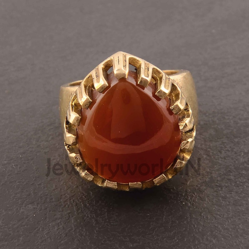 Unique Carnelian Ring,Brass Ring,Dainty ring,Handmade mens jewelry-Pear cut design ring-middle Finger Women Ring-mother/'s Day gift ring